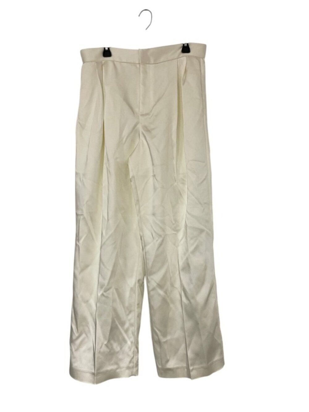 Zara Womens Dress Pants XL Oyster White Satin Wide Leg Pleated 1255/443 NWT
